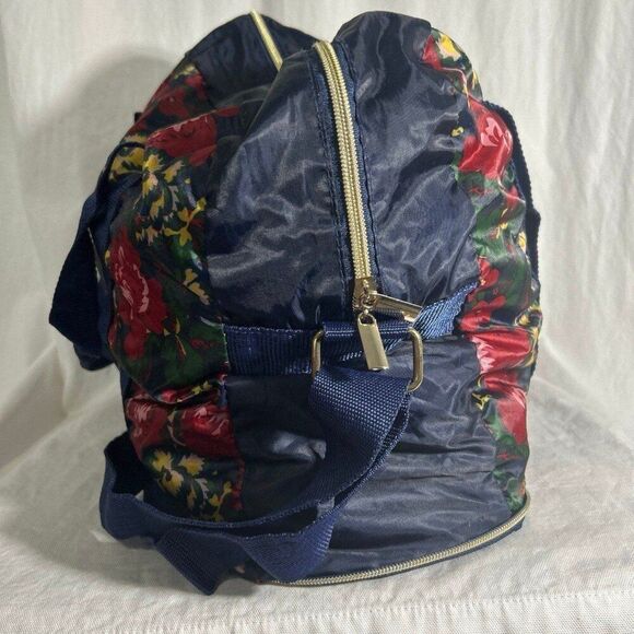 Convertible Stow-n-Go Bag, Navy Red Floral Print Packable Overnight Bag - Picture 6 of 11